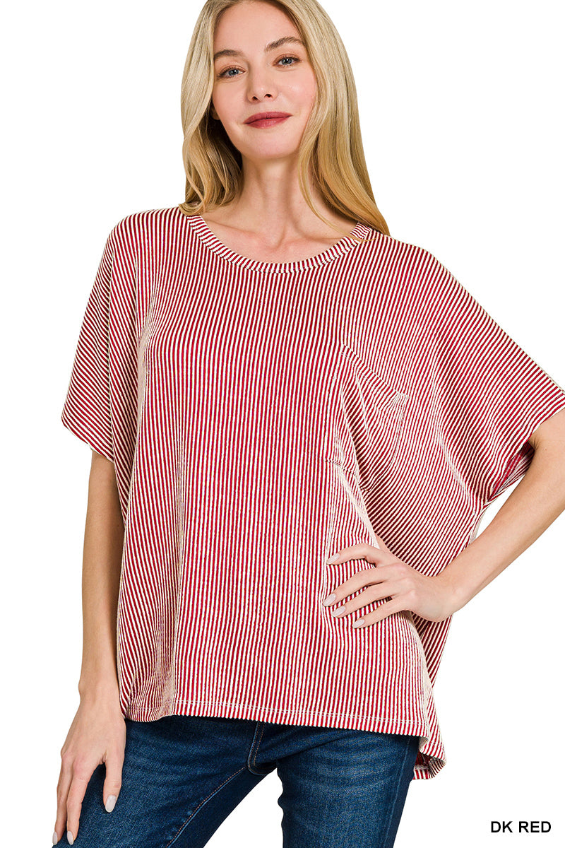 ZENANA CORDED RIB OVERSIZED SHORT SLEEVE TOP (**MULTIPLE COLORS)