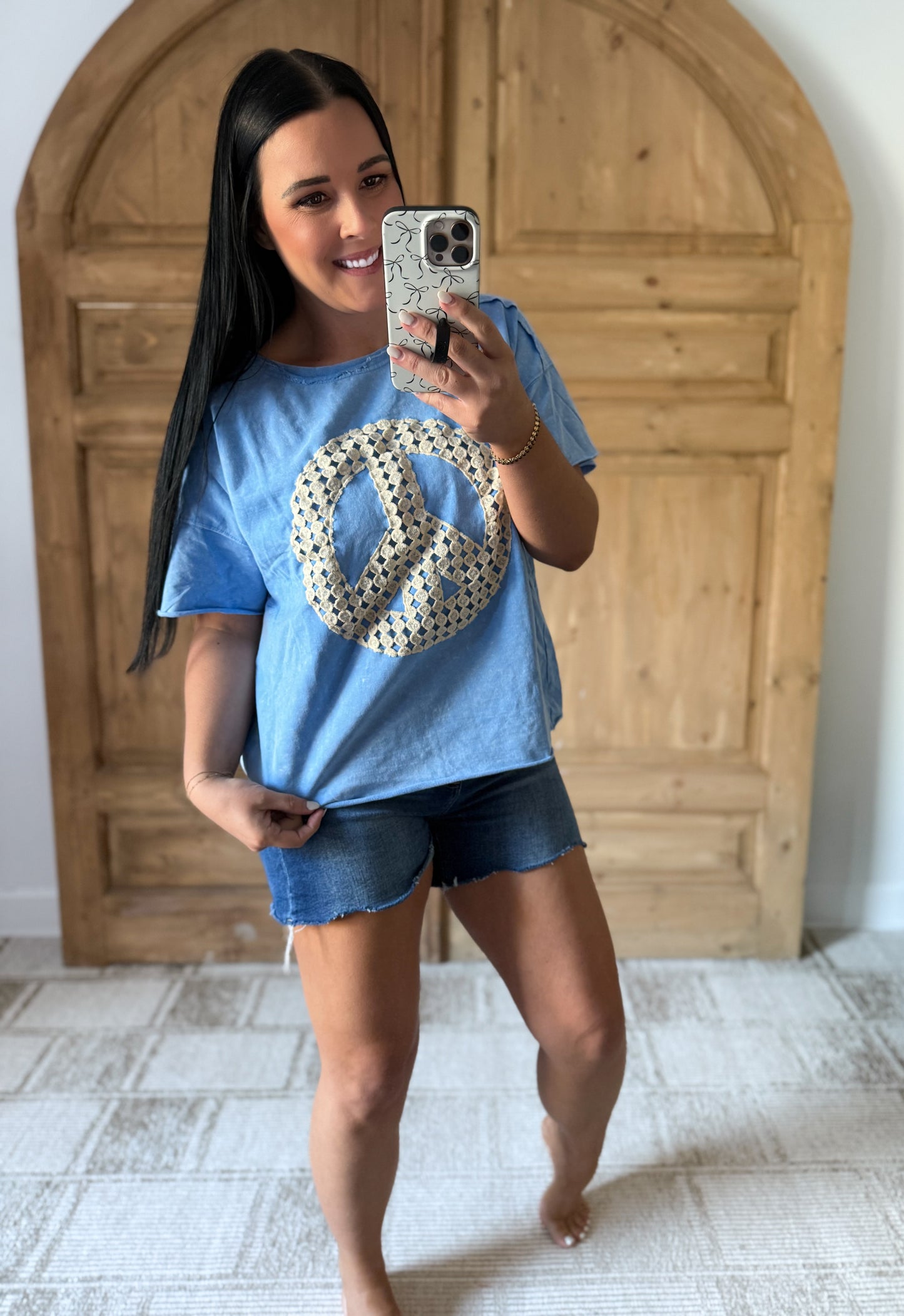 Umgee Full Size Mineral Wash T-Shirt with Lace Applique Plus Size Available