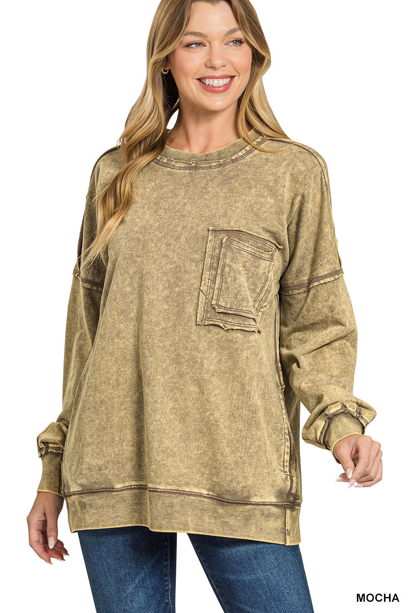** BEST SELLING OVERSIZED SOFT FRENCH TERRY ACID WASH POCKET PULLOVERS**More Colors