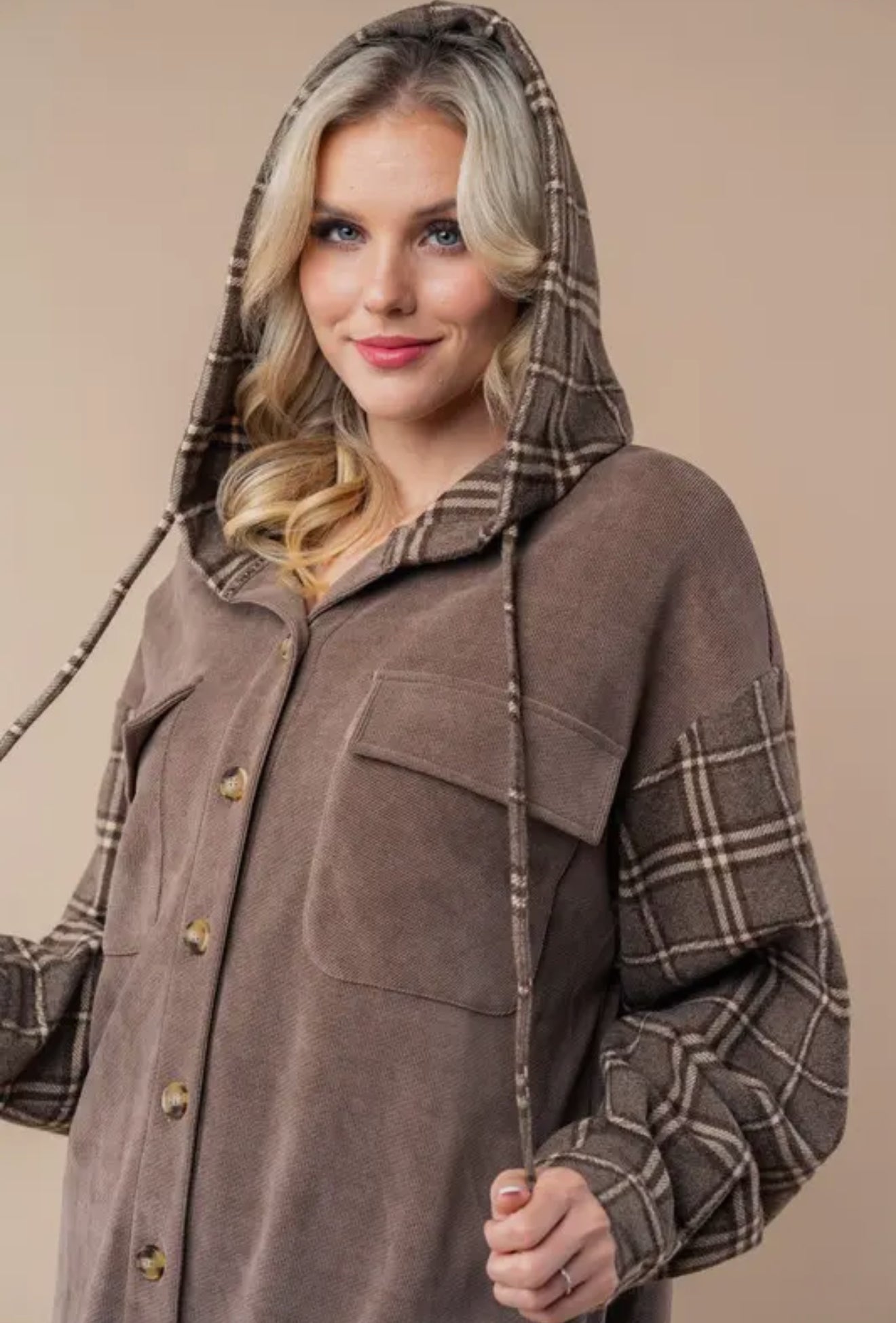 SOFT PLAID ESPRESSO SHACKET