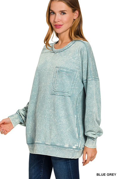 ** BEST SELLING OVERSIZED SOFT FRENCH TERRY ACID WASH POCKET PULLOVERS**More Colors