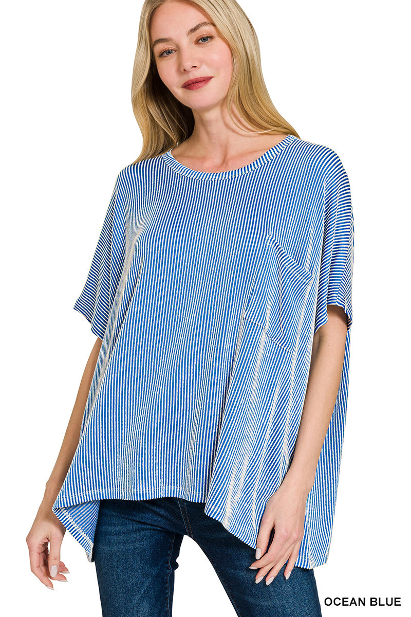 ZENANA CORDED RIB OVERSIZED SHORT SLEEVE TOP (**MULTIPLE COLORS)