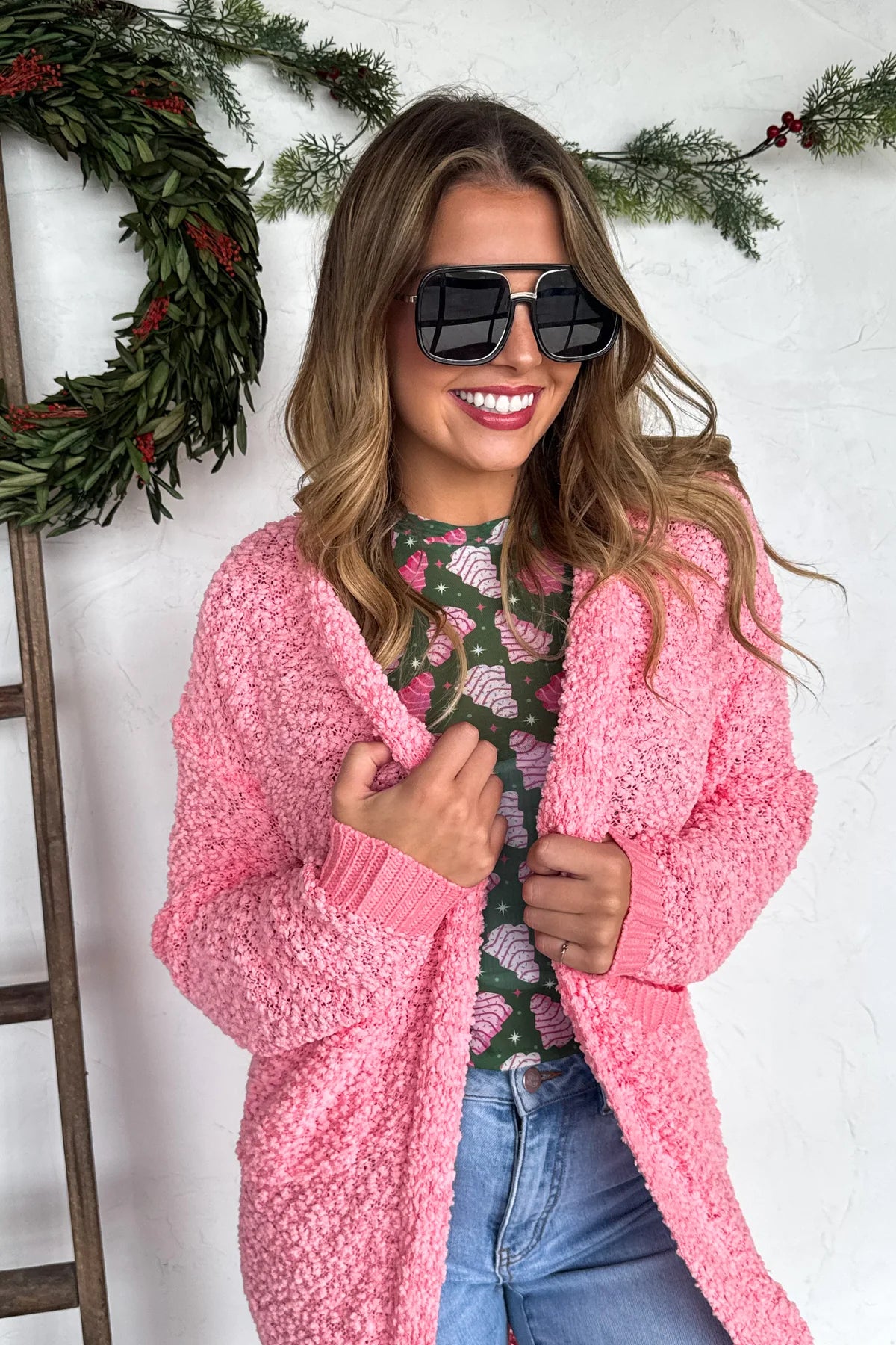 PREORDER- POPPY KNIT POPCORN CARDIGAN-Pink