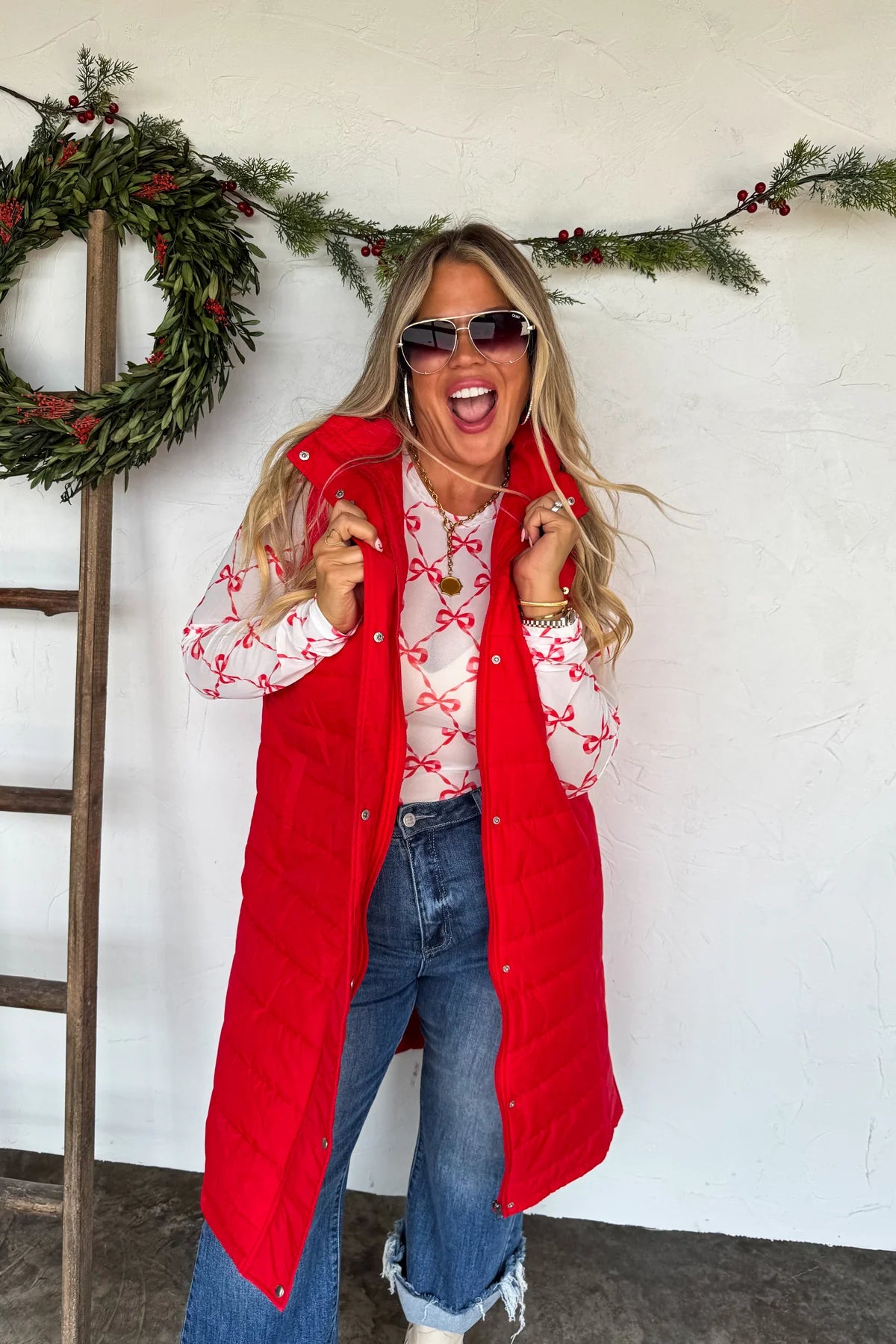 PREORDER- KENDALL LONG PUFFER VEST*Red