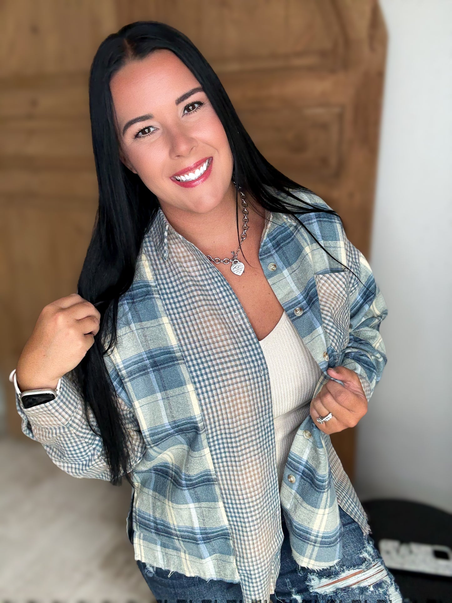 NOT YOUR DADS FLANNEL-Blue/Beige