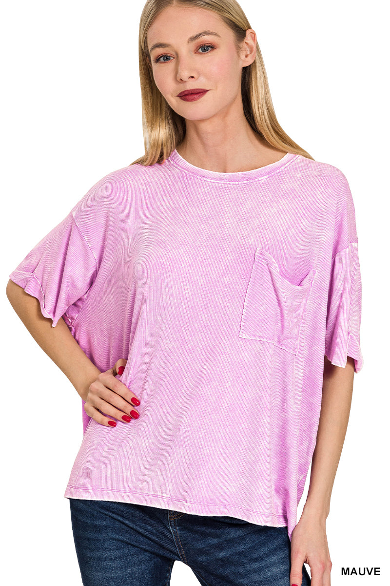 ZENANA ACID WASHED RIBBED TEE *Multiple colors