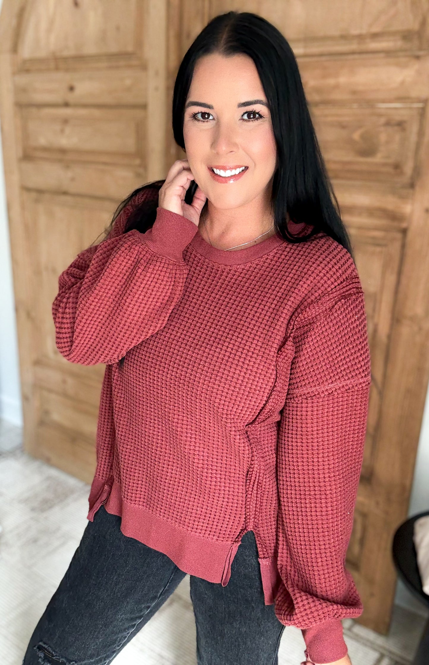 MY COMFORT WAFFLE SOFT OVERSIZED PULLOVER- *Rust