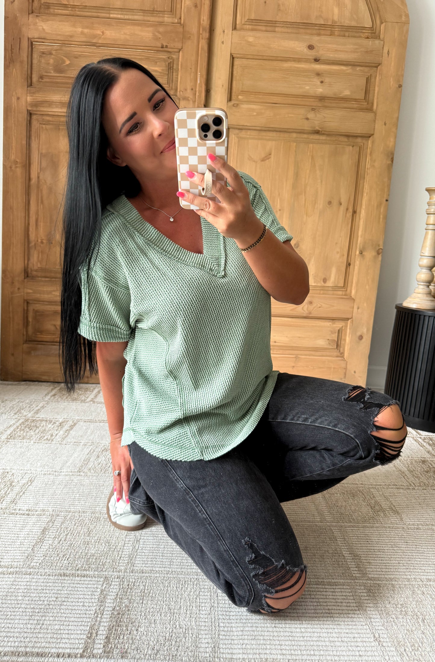 DANI SOFT RIBBED TOP-Green