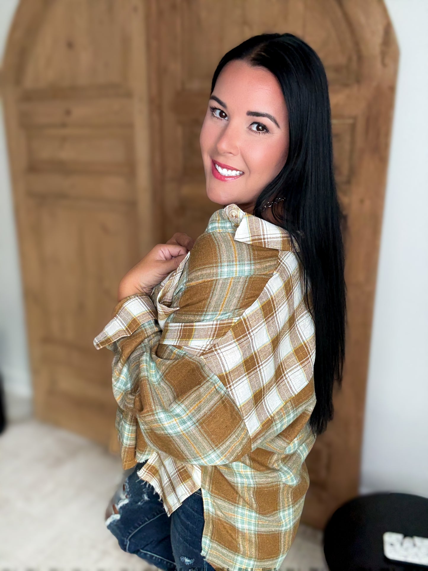NOT YOUR DADS FLANNEL-Brown/White/Sage