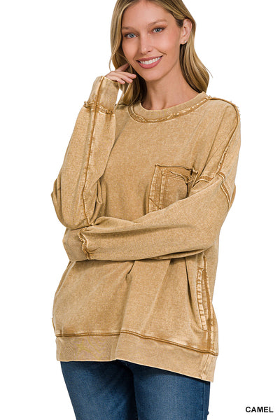 ** BEST SELLING OVERSIZED SOFT FRENCH TERRY ACID WASH POCKET PULLOVERS**More Colors