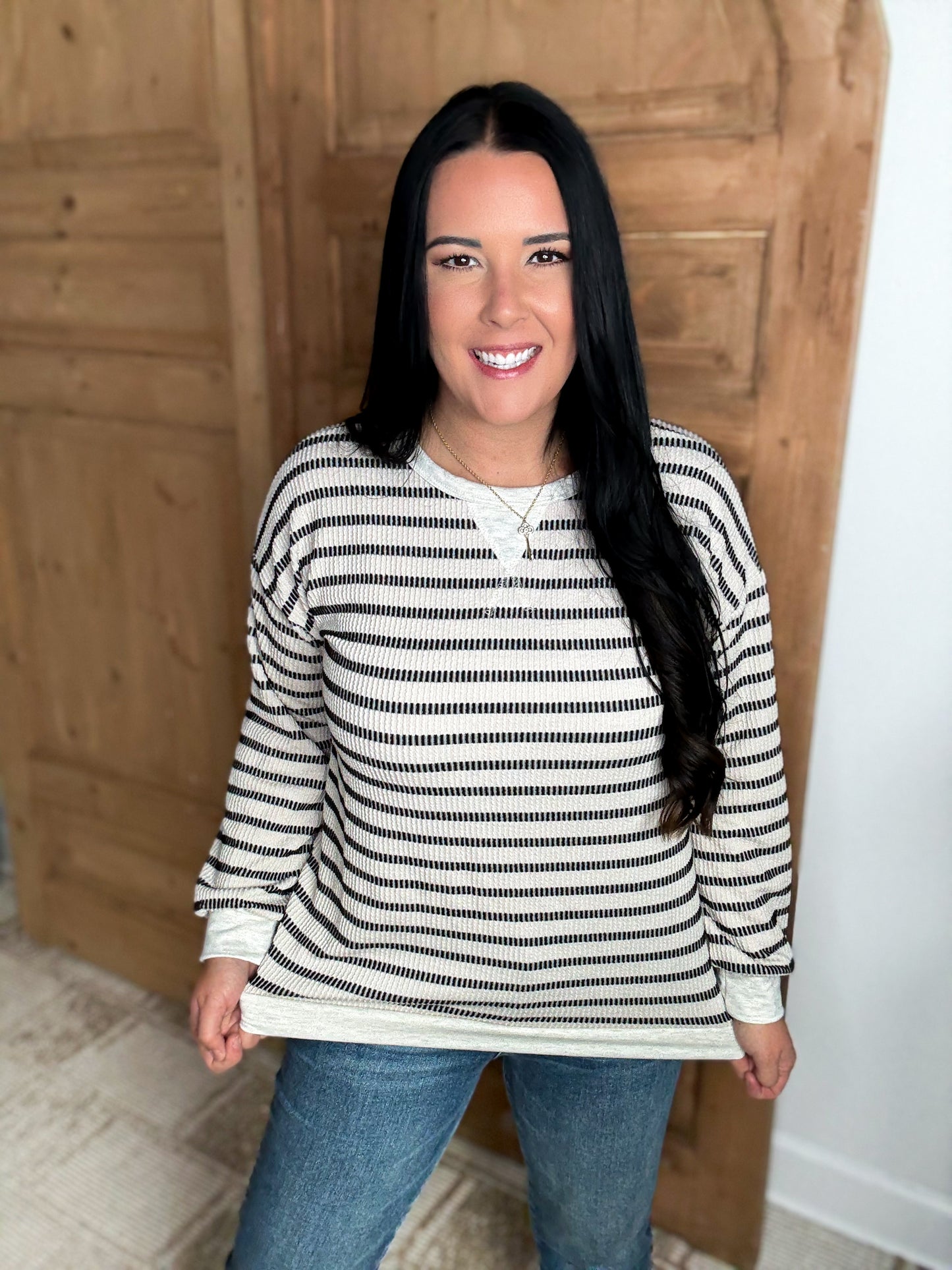 *DOORBUSTER EVERYDAY HEIMISH STRIPED TOP- BLACK/IVORY