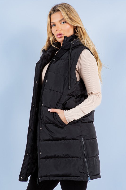 LONGLINE POCKET FAUX FUR PUFFER VEST