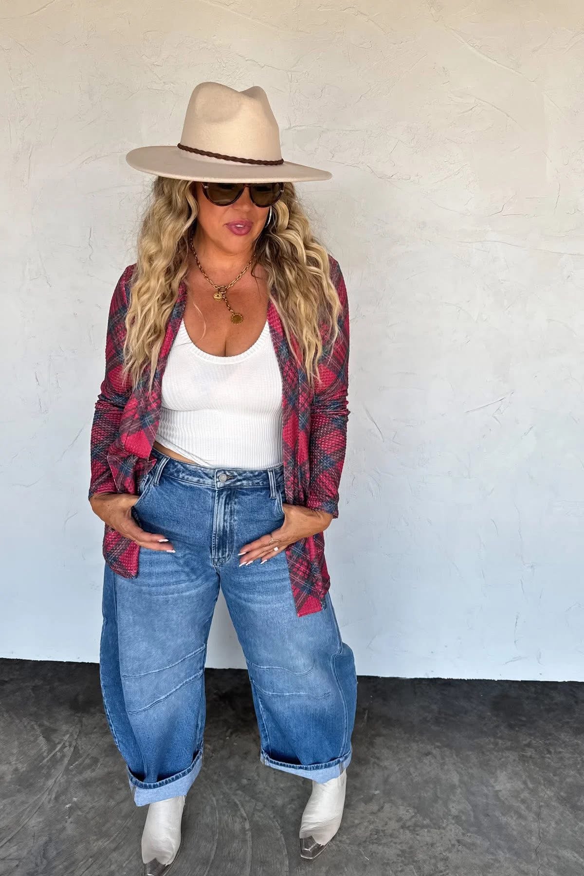 PREORDER- PLAID LOLA CARDIGAN-Red