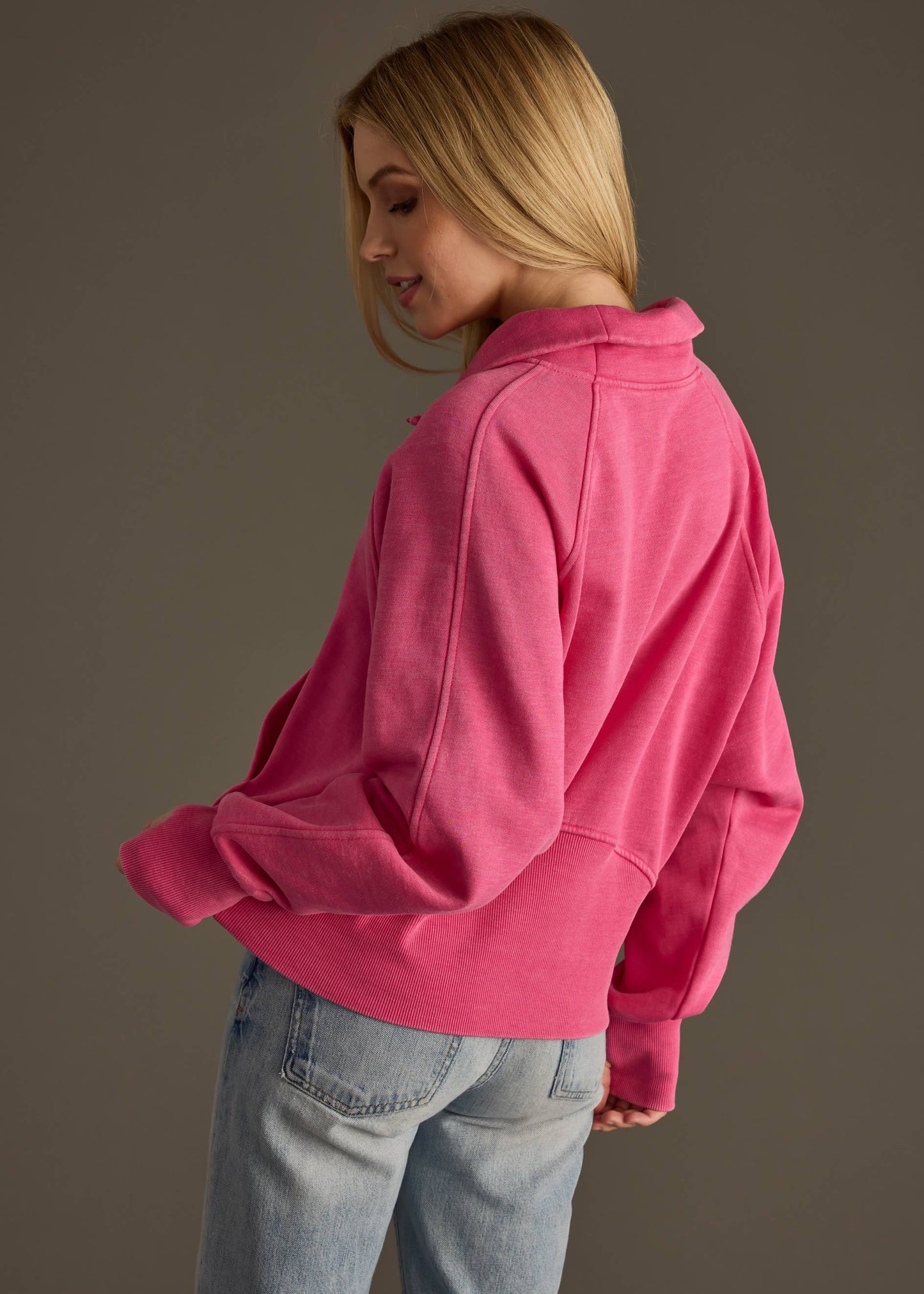 ** BEST SELLER BRIGHT PINK HALF ZIP SWEATSHIRT
