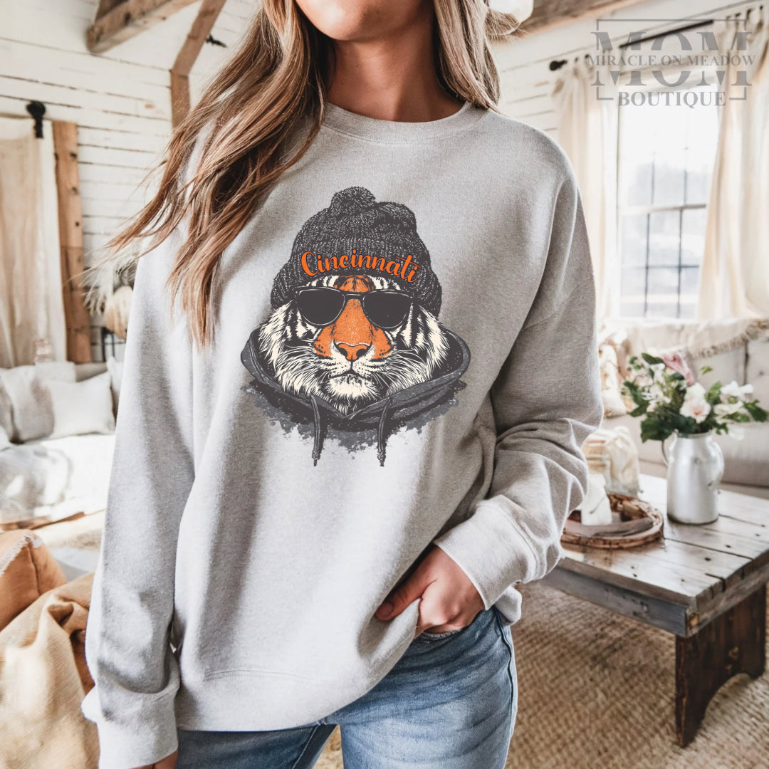 PRE ORDER CINCINNATI TIGER CREWNECK-*Unisex Ash Grey