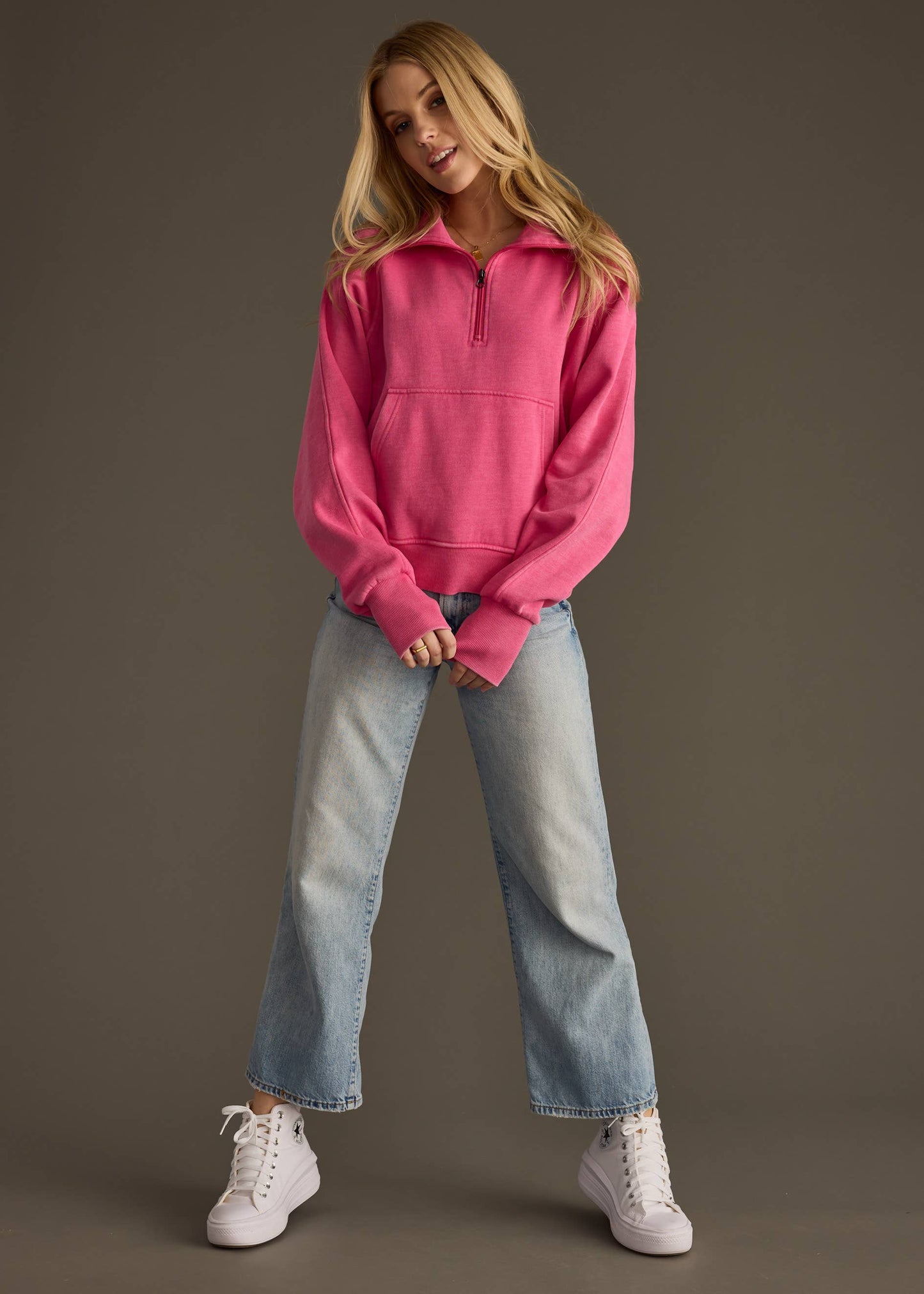 ** BEST SELLER BRIGHT PINK HALF ZIP SWEATSHIRT