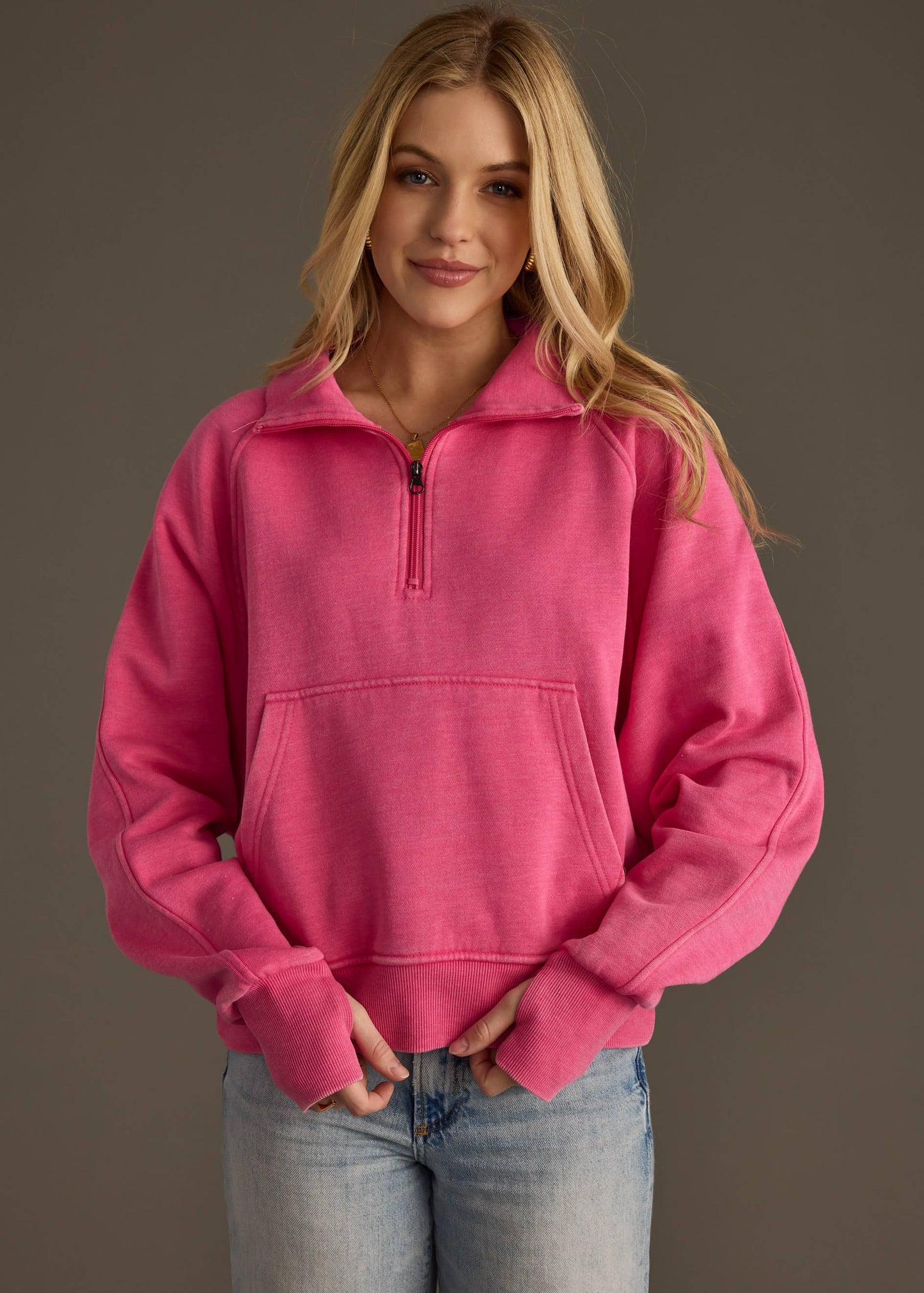 ** BEST SELLER BRIGHT PINK HALF ZIP SWEATSHIRT