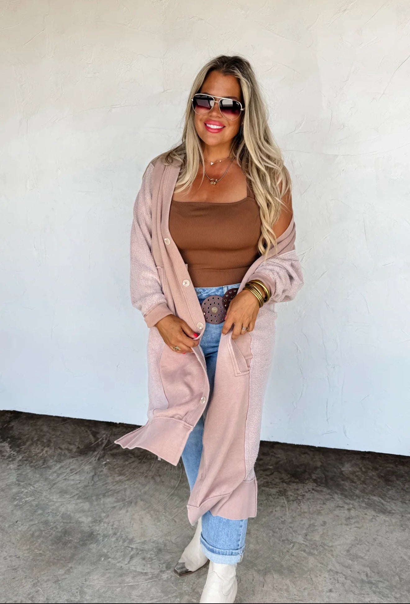 BLAKELEY DESI SOFT SWEATSHIRT CARDIGAN-Taupe
