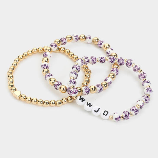 3PCS WWJD MESSAGE STRETCH BRACELETS (MULTIPLE COLORS)