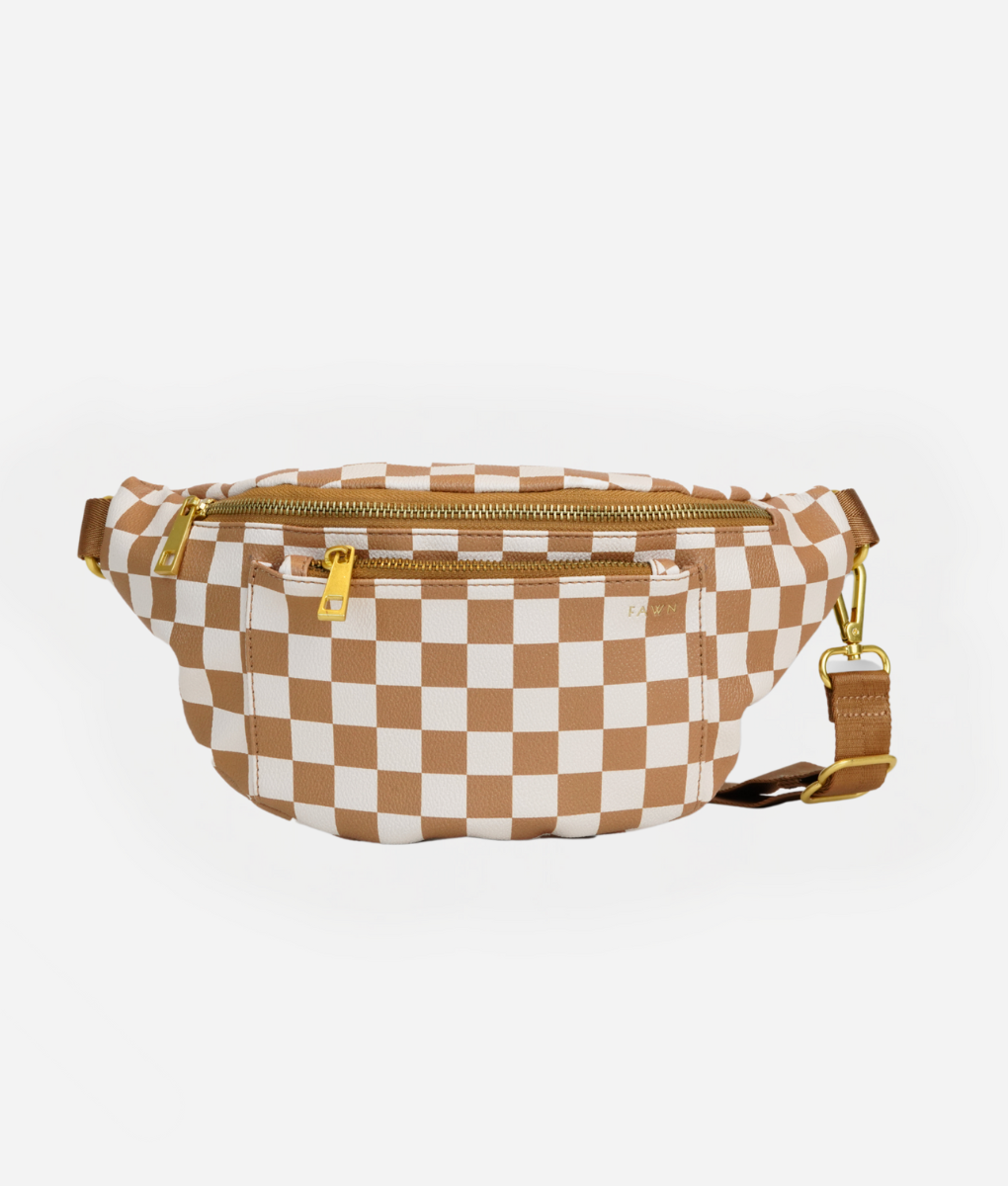 The Fawny Pack - Woven Faux Leather Fanny Pack Crossbody: Brown
