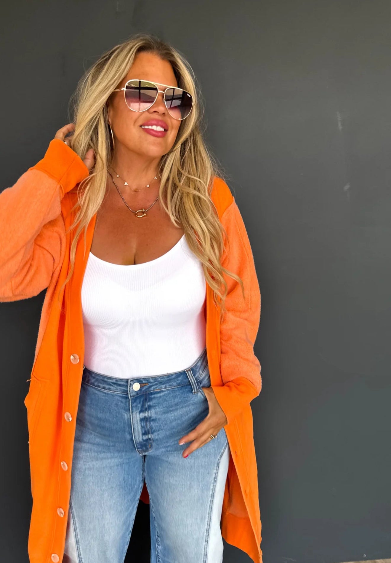 BLAKELEY DESI SOFT SWEATSHIRT CARDIGAN-Orange