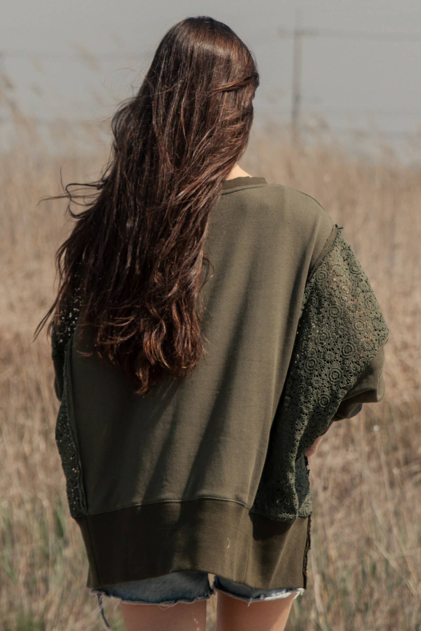 OVERSIZED REALXED FIT LACE KNIT PULLOVER TOP