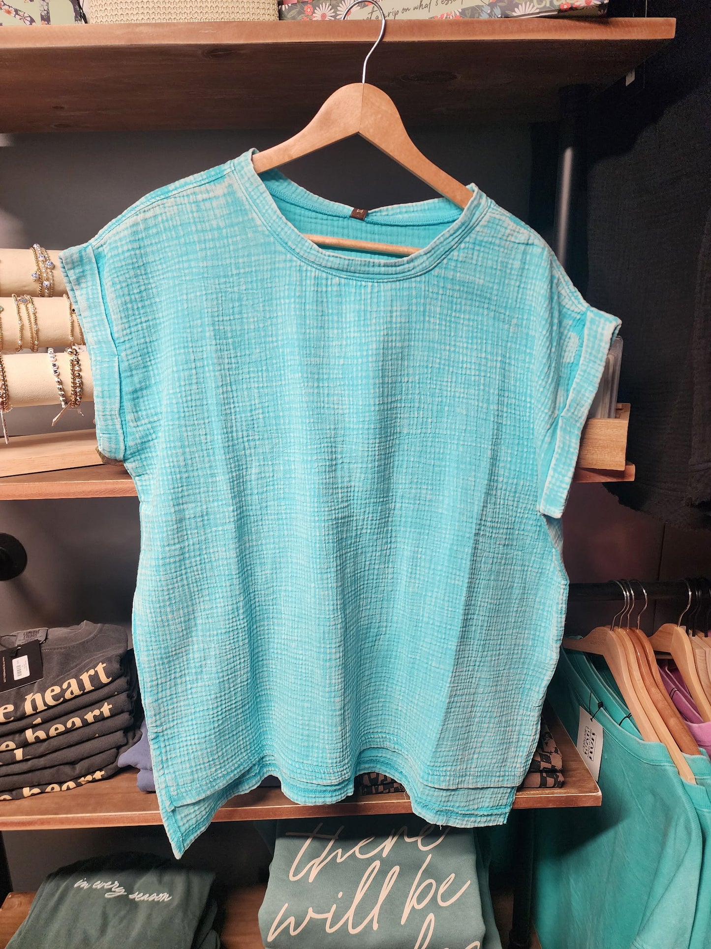 ZENANA WOVEN DOUBLE GAUZE ACID WASH TOP * Multiple Colors