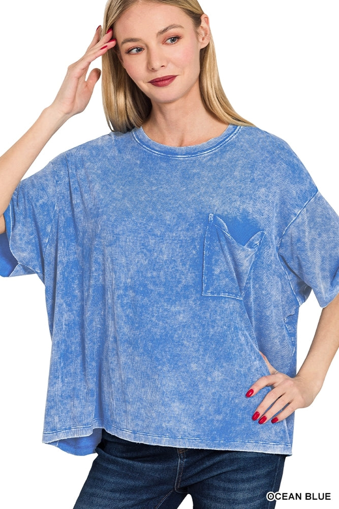 ZENANA ACID WASHED RIBBED TEE *Multiple colors