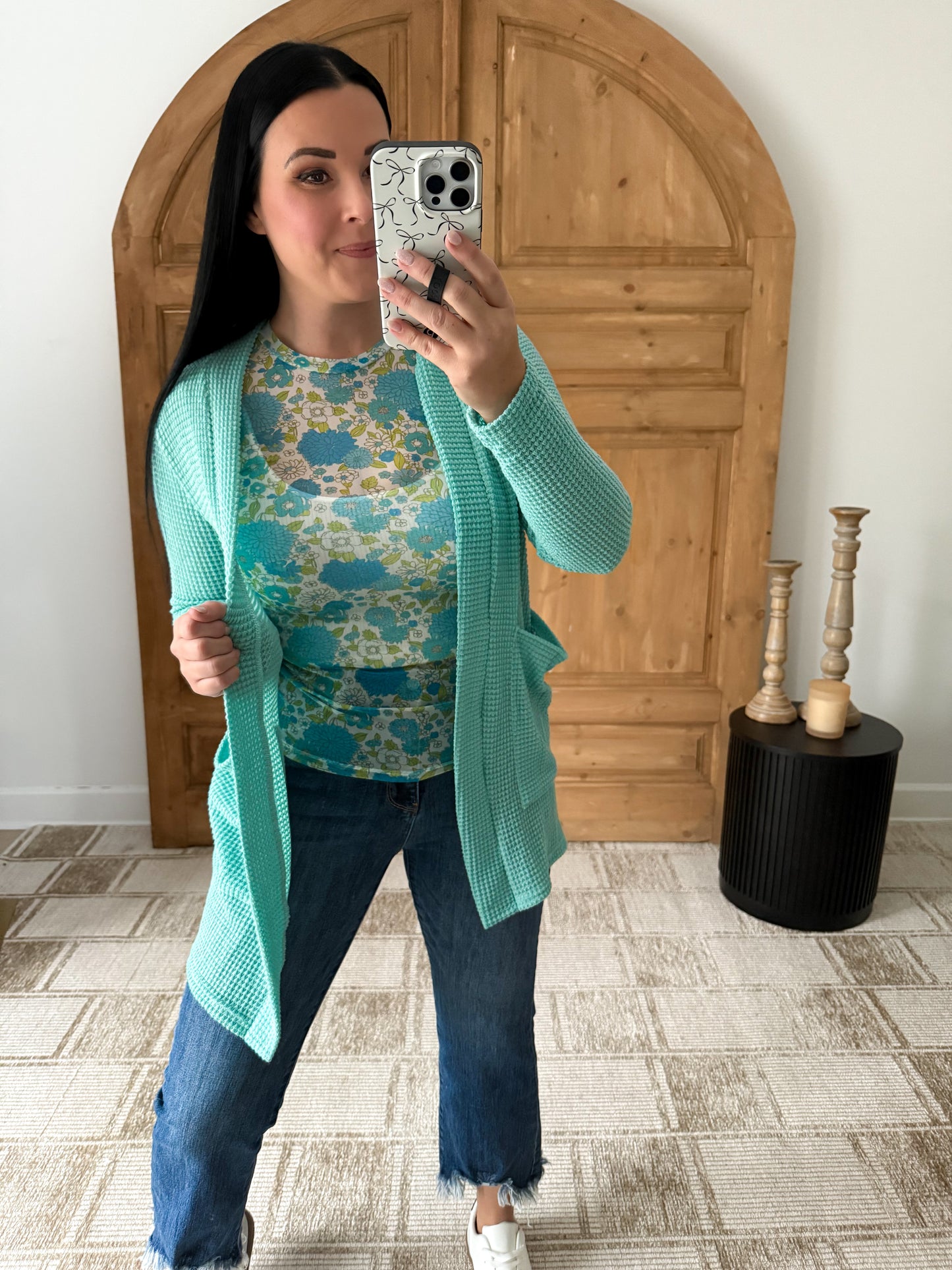 VINTAGE FLORAL MESH TOP BLUE