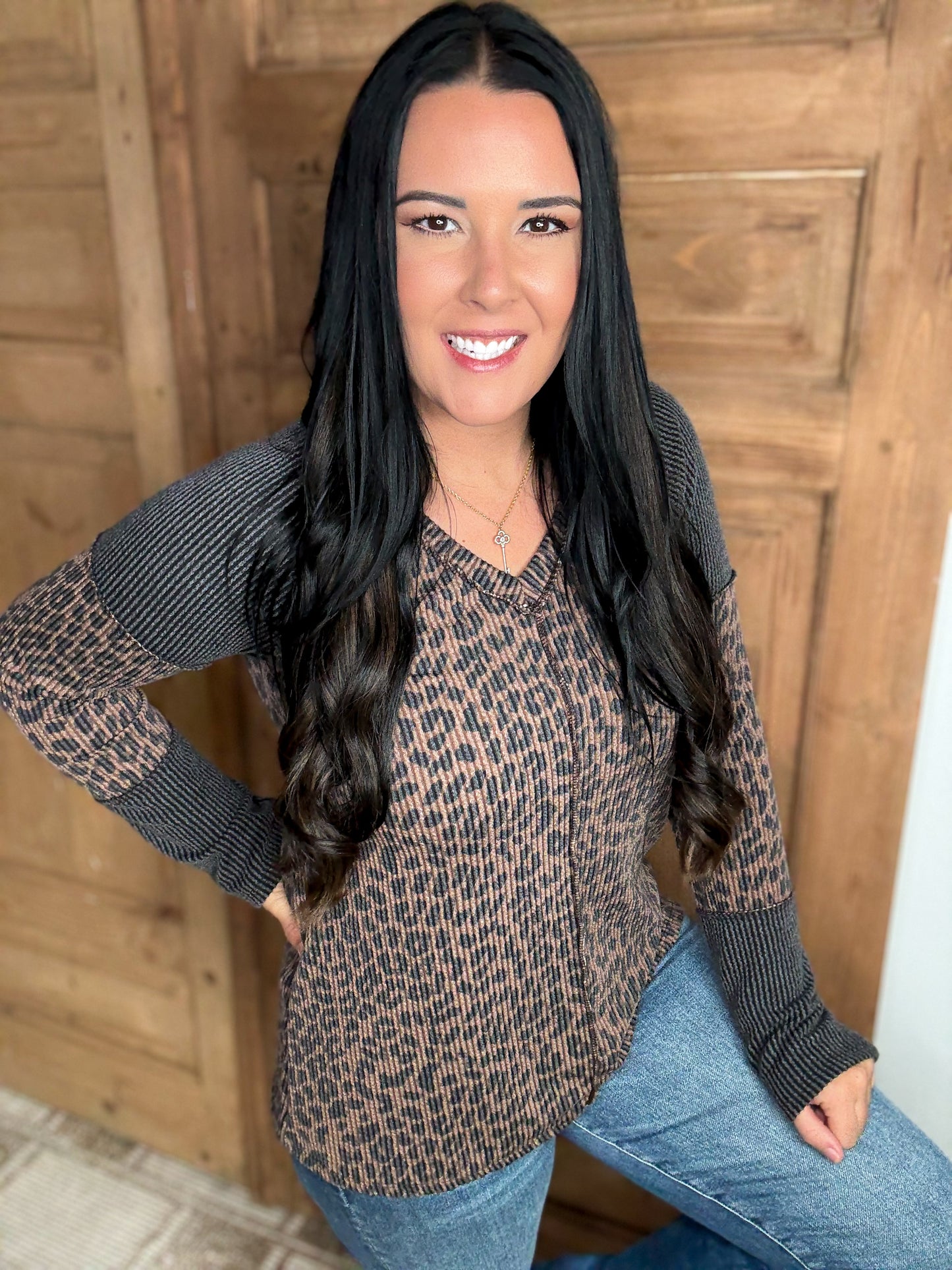 *DOORBUSTER RIBBED ANIMAL PRINT COLOR BLOCK TOP