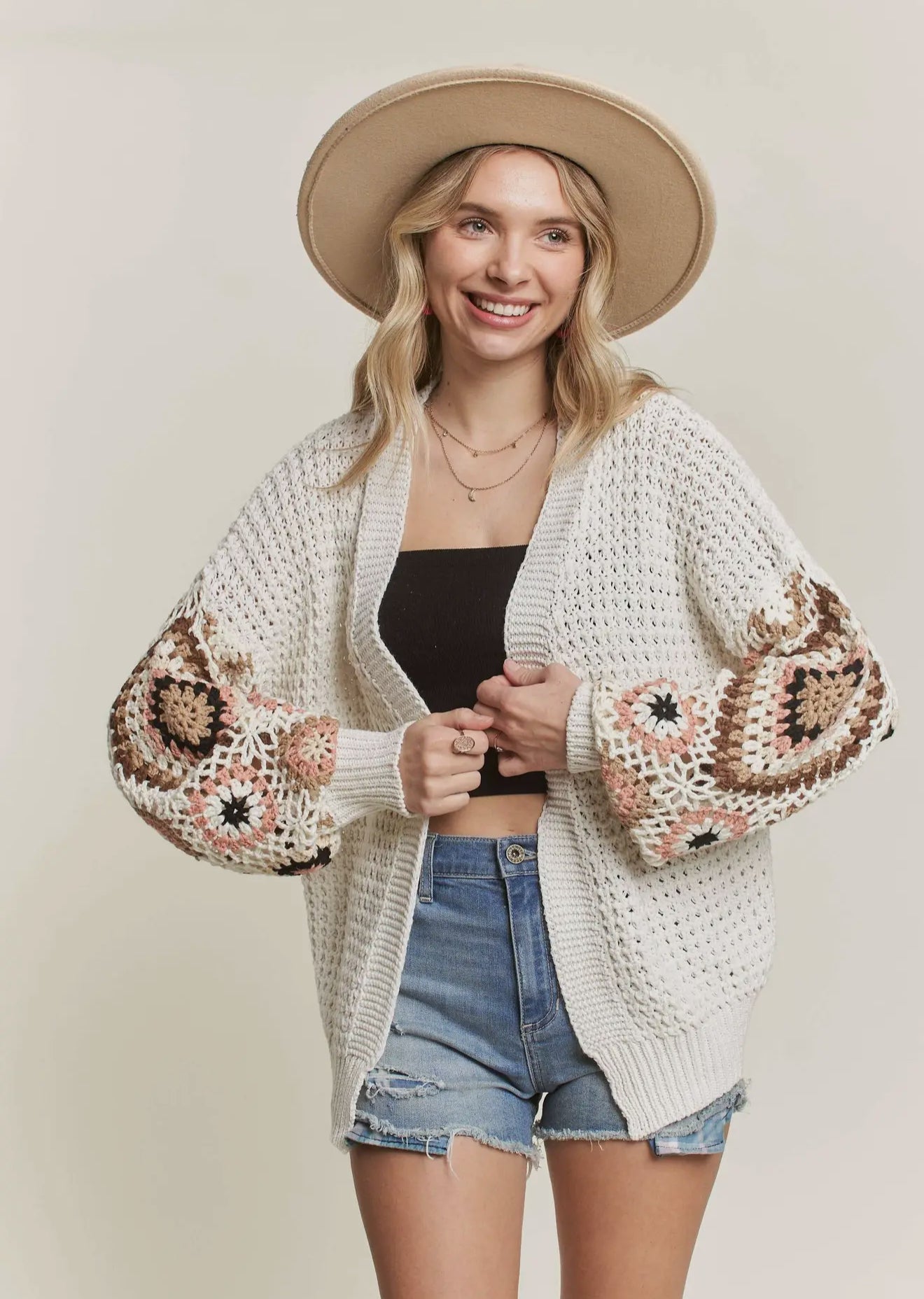CROCHET NEUTRAL SLEEVE CARDIGAN