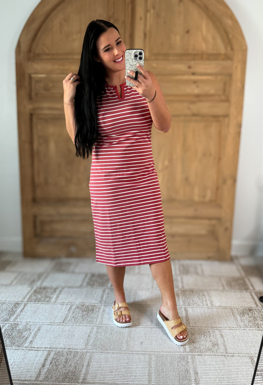 STRIPED MIDI DRESS CHERRY BLOSSOM