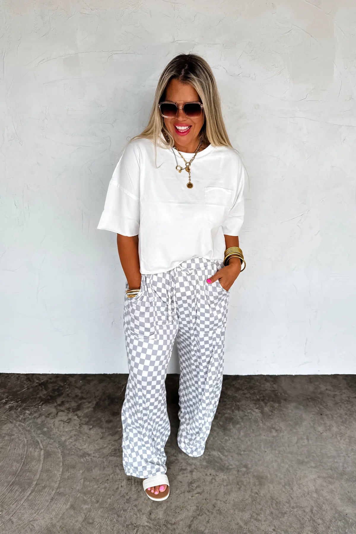 HADDIE WIDE LEG CHECKER PANTS