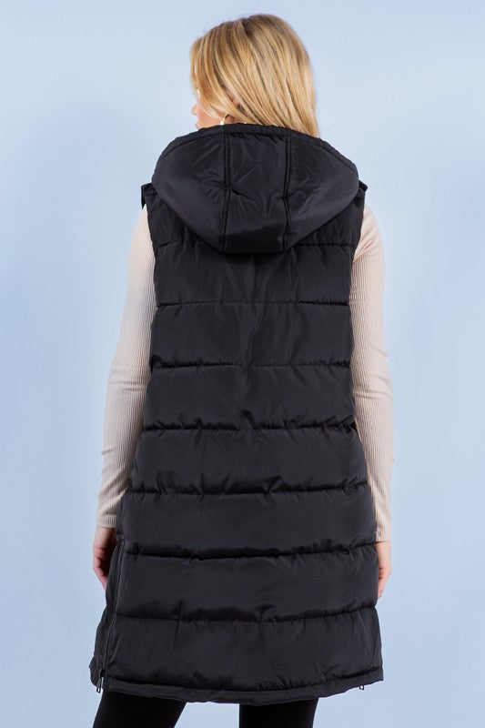 LONGLINE POCKET FAUX FUR PUFFER VEST