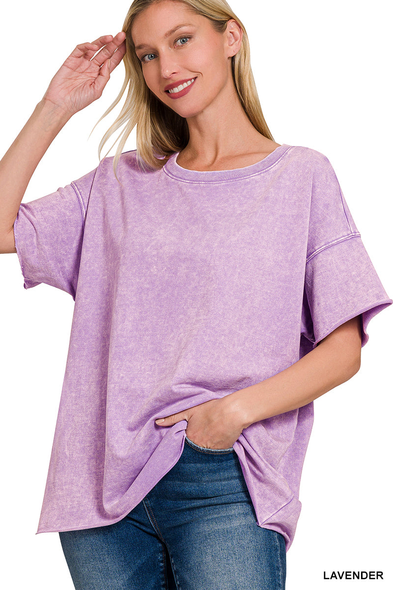 ZENANA FRENCH TERRY DROP SHOULDER RAW EDGE TOP