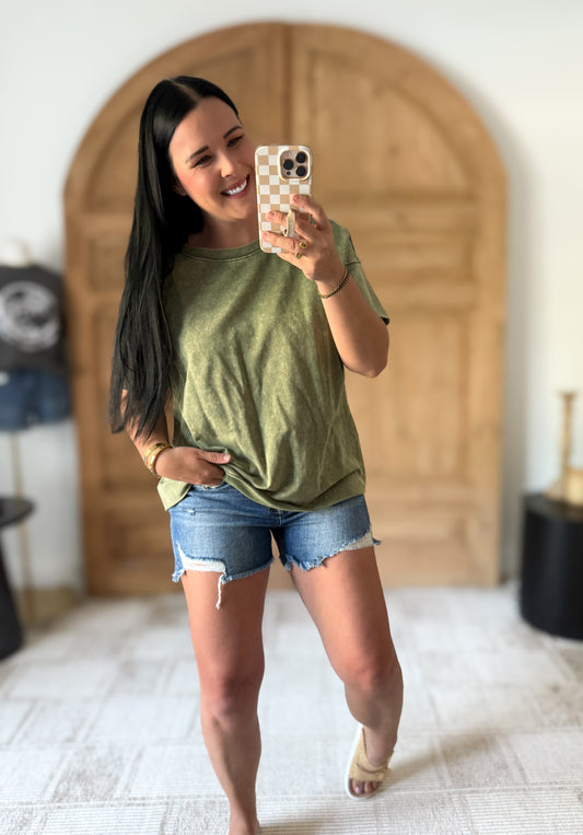 ZENANA FRENCH TERRY DROP SHOULDER RAW EDGE TOP