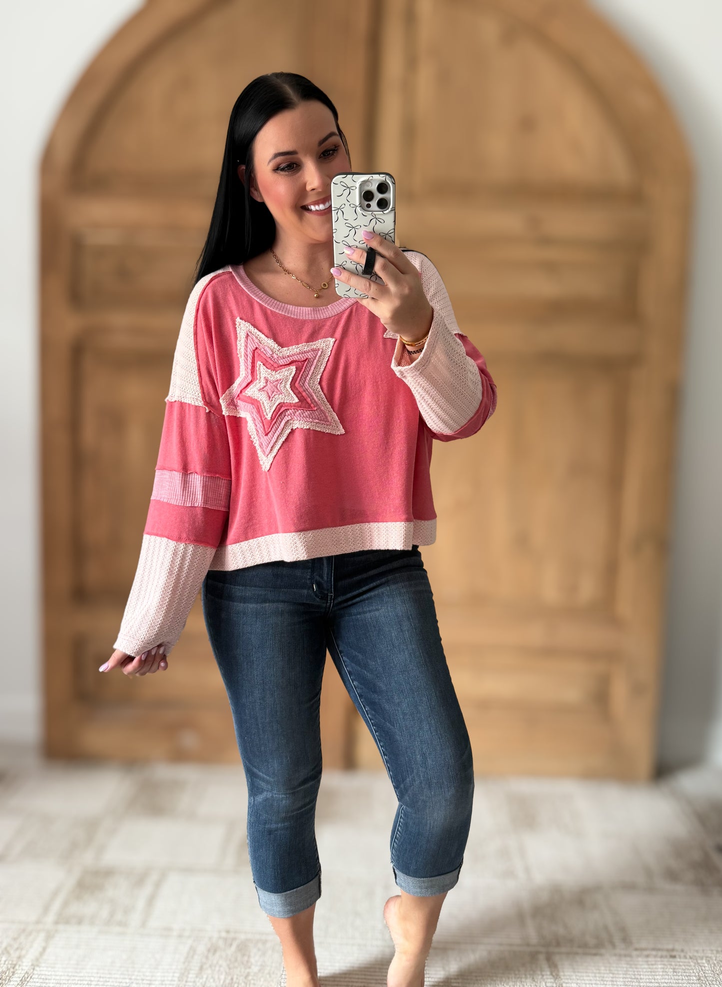 POL: STAR PATCH TOP BLUSH