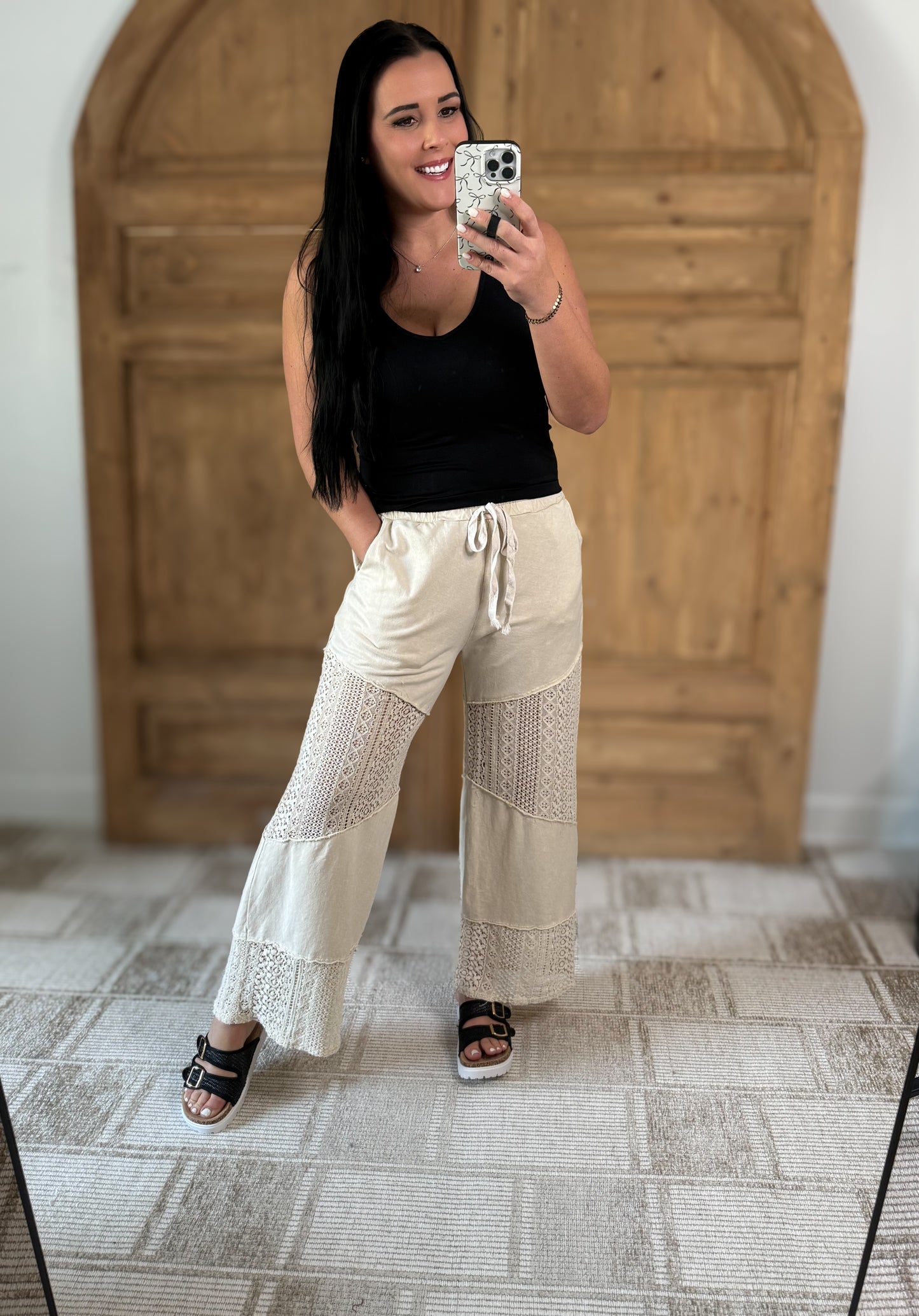 J.HER MINERAL WASHED LACE SEE THROUGH BREEZY PANTS NATURAL