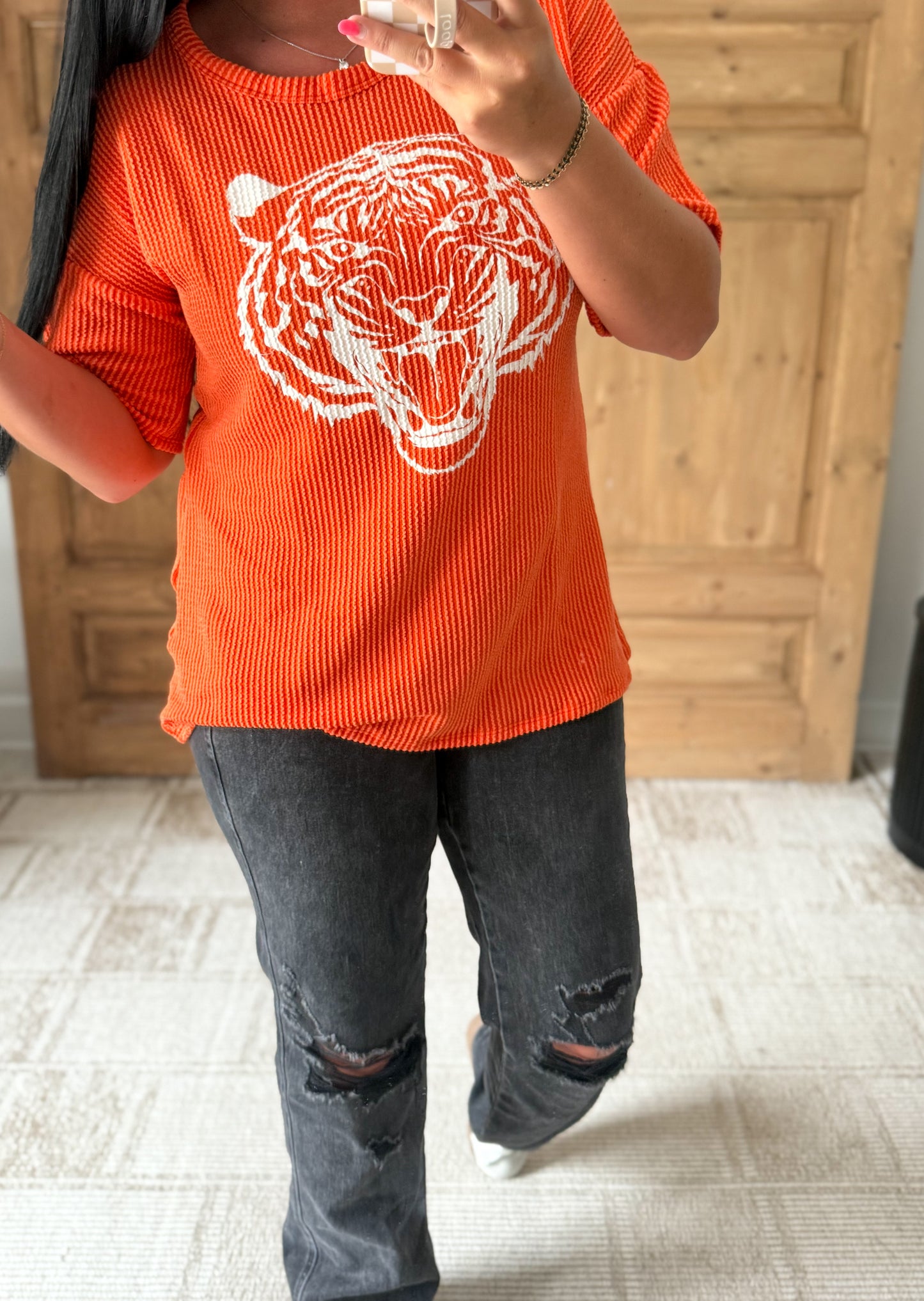 TIGER RIBBED TOP-ORANGE