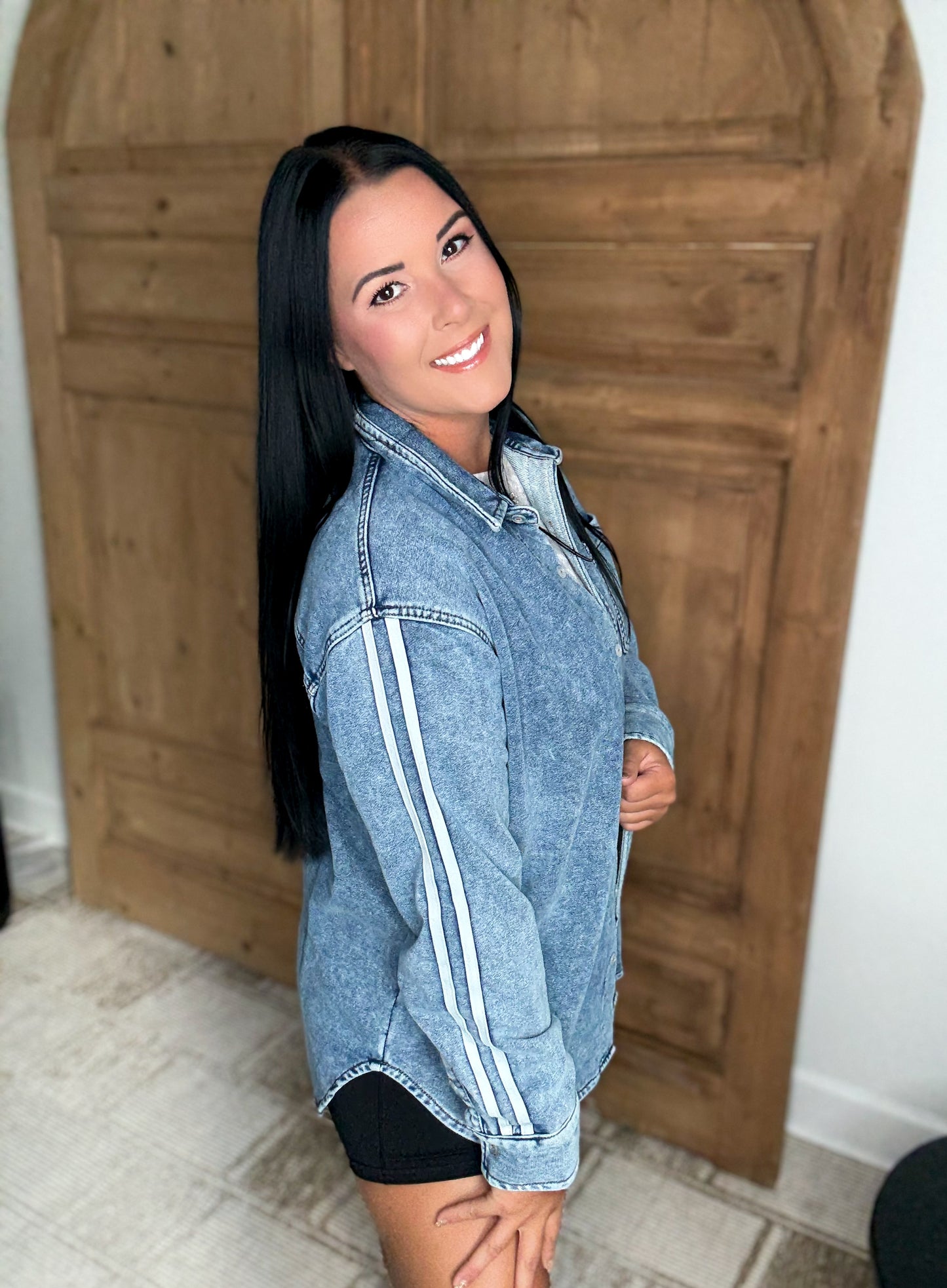 MY YES DENIM SOFT SWEATSHIRT SHACKET