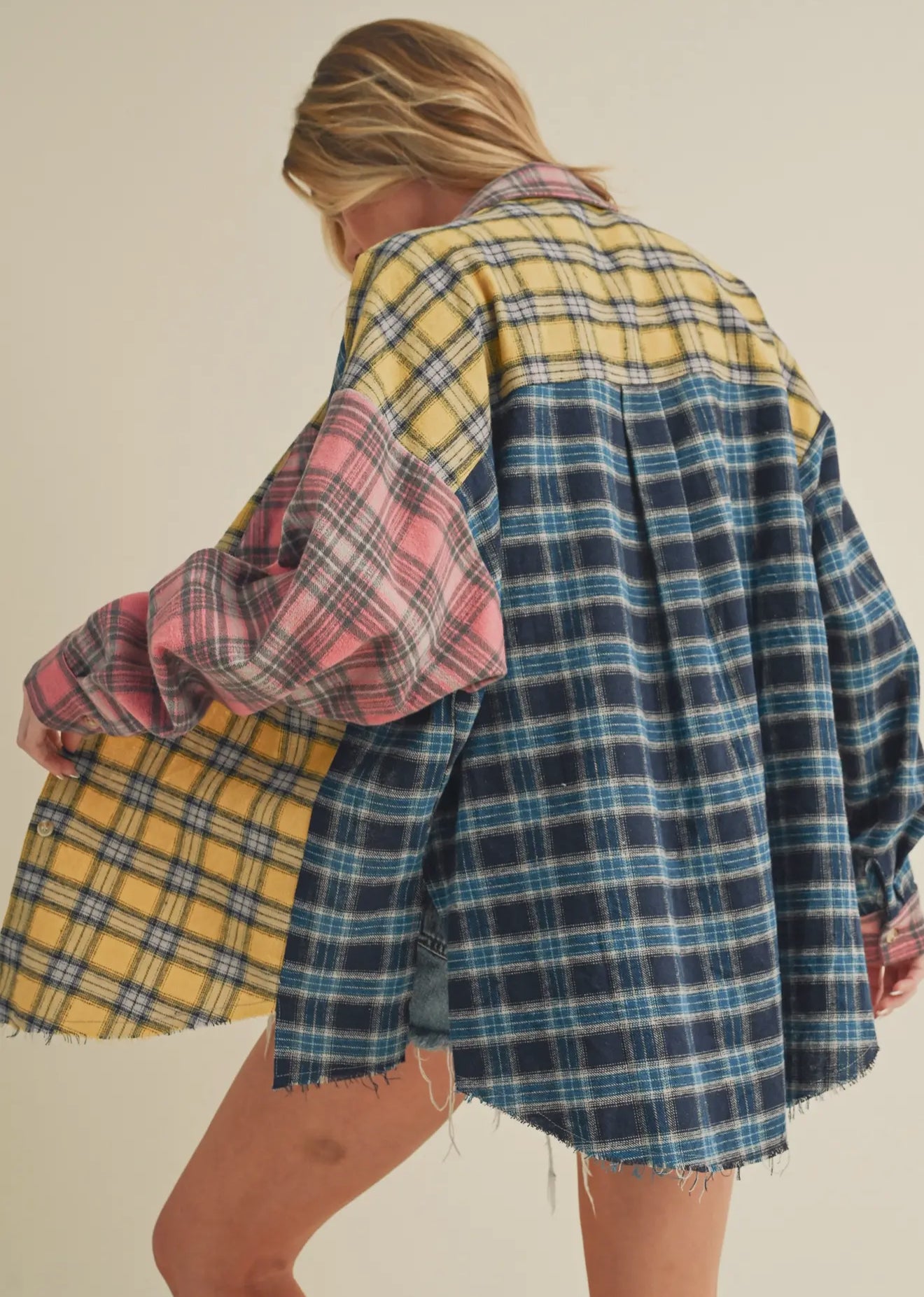 NOT YOUR DADS FLANNEL-Blue/Pink/Yellow