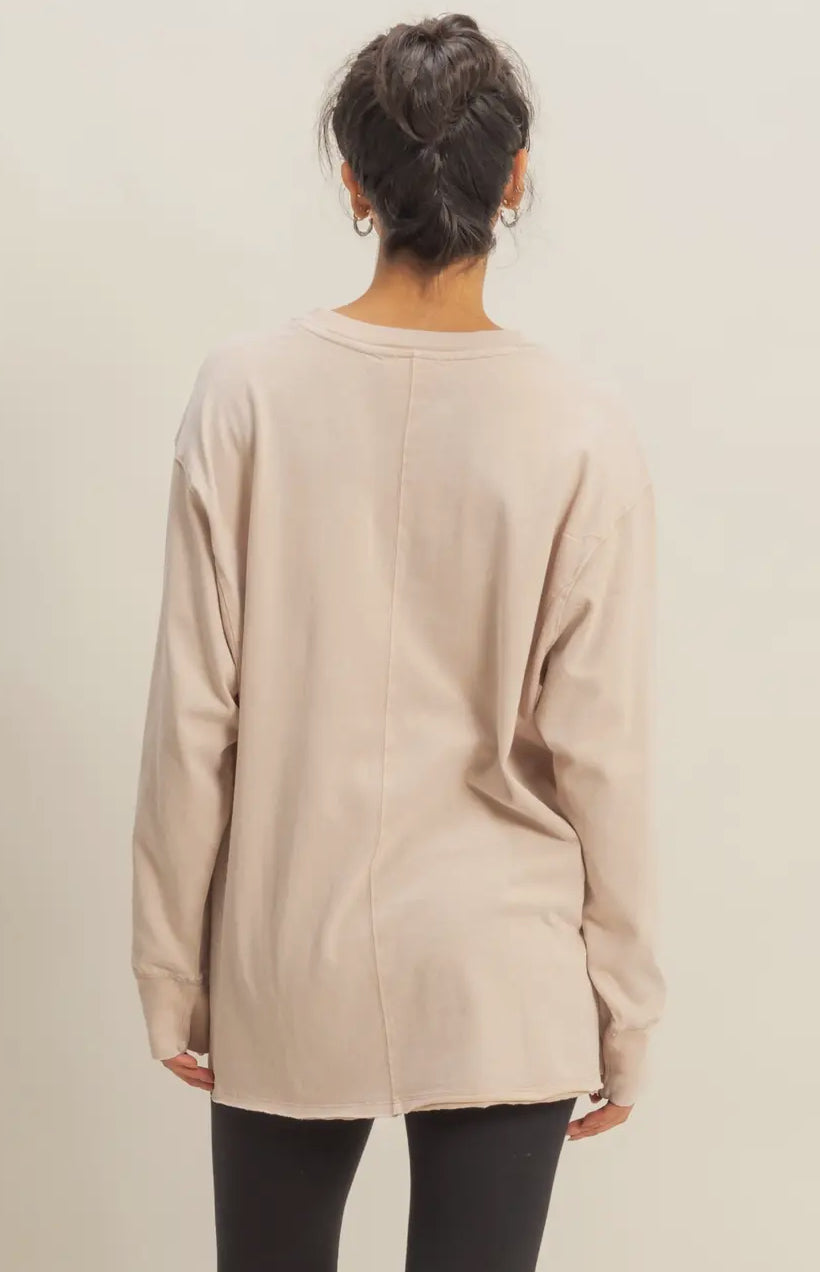 MINERAL WASHED DROP SLEEVE OVERSIZED LONG SLEEVE- Taupe