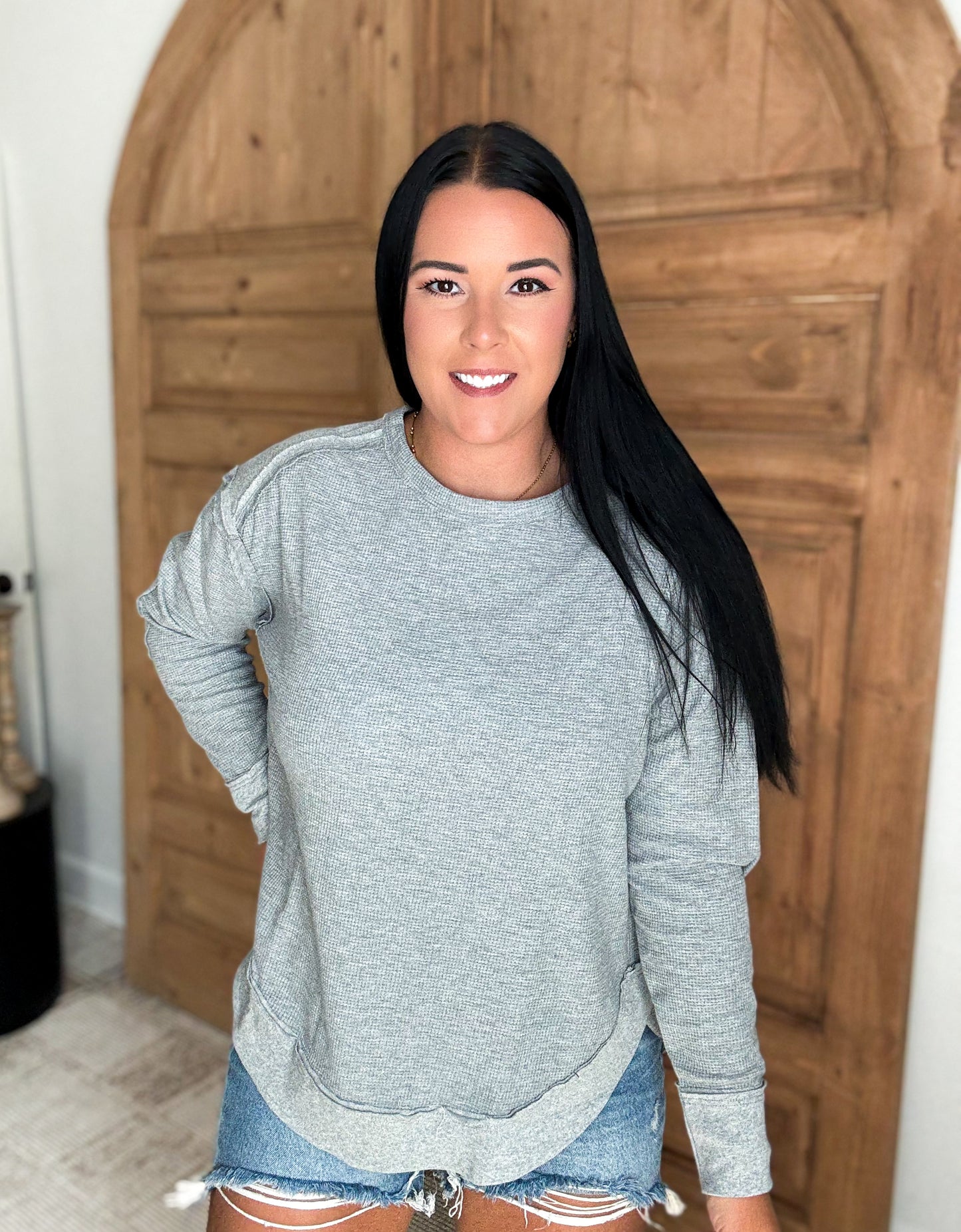 MINERAL WASHED ELBOW PATCHED CONTRAST TOPS- *Multiple Colors