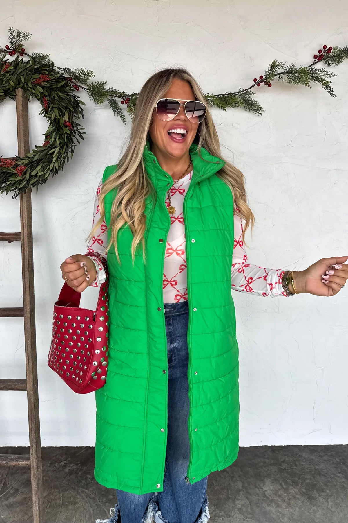 PREORDER- KENDALL LONG PUFFER VEST*Green