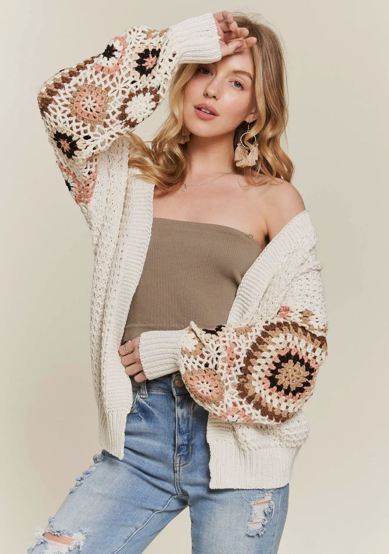 CROCHET NEUTRAL SLEEVE CARDIGAN