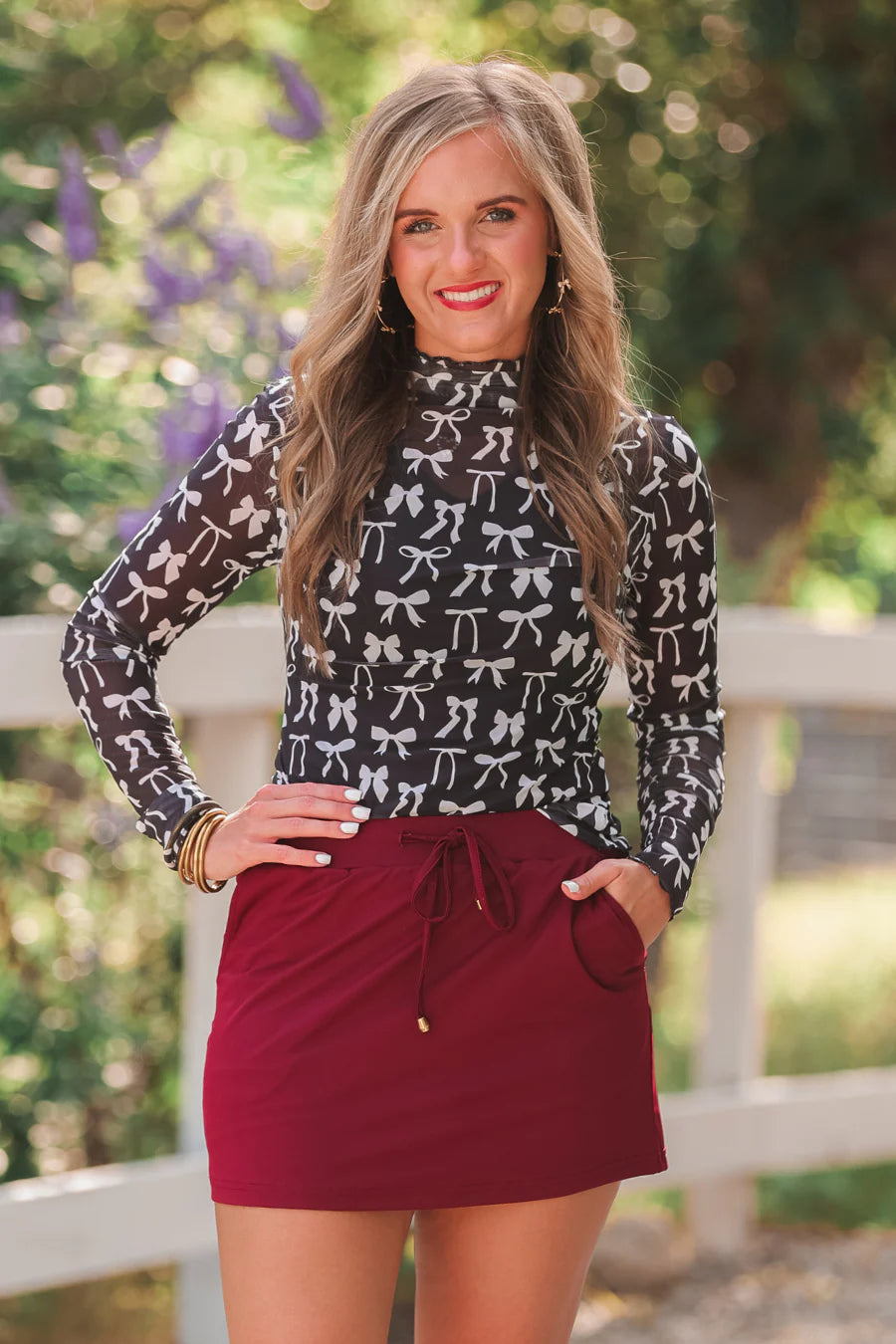 KEIGAN WHITE BOW MESH TOP