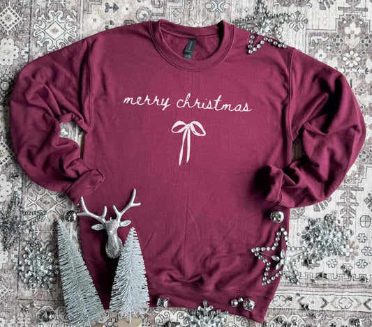 PRE ORDER- Merry Christmas Dainty Bow Crewneck Sweatshirt