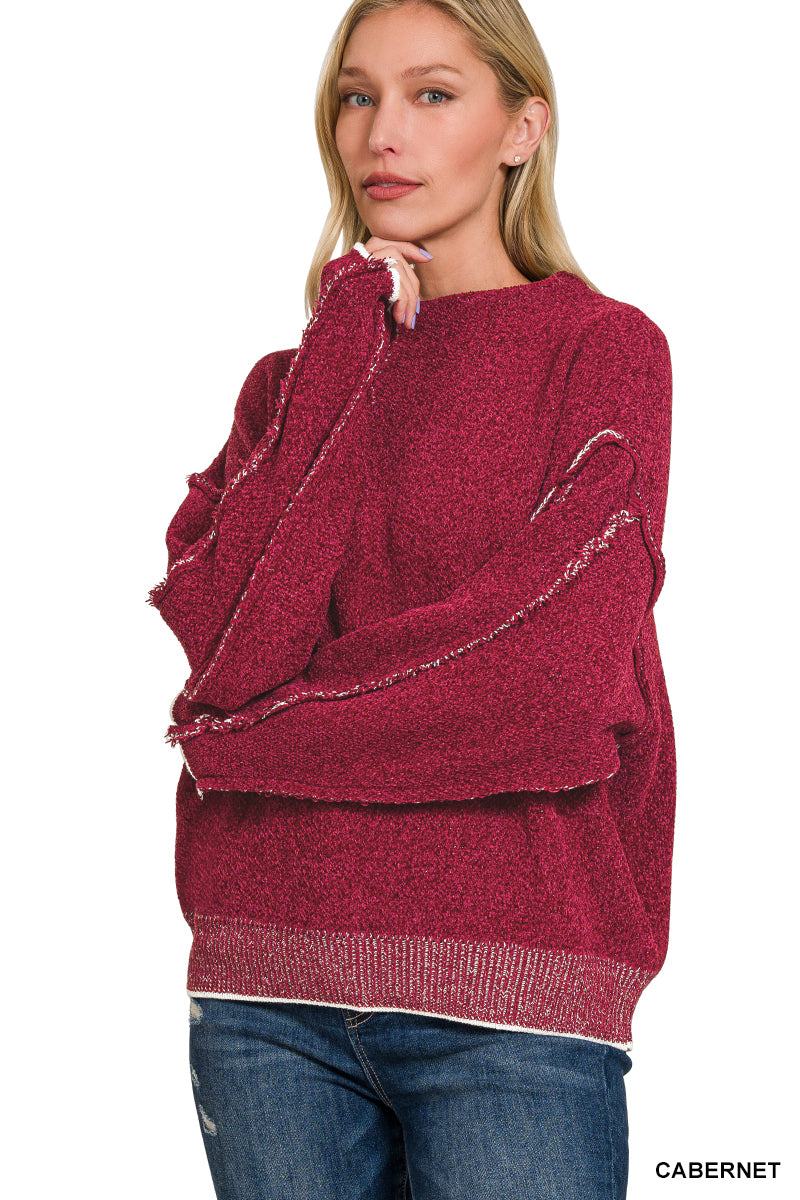 OVERSIZED MOCKNECK RAW SEAM CHENILLE SWEATER*Multiple Colors