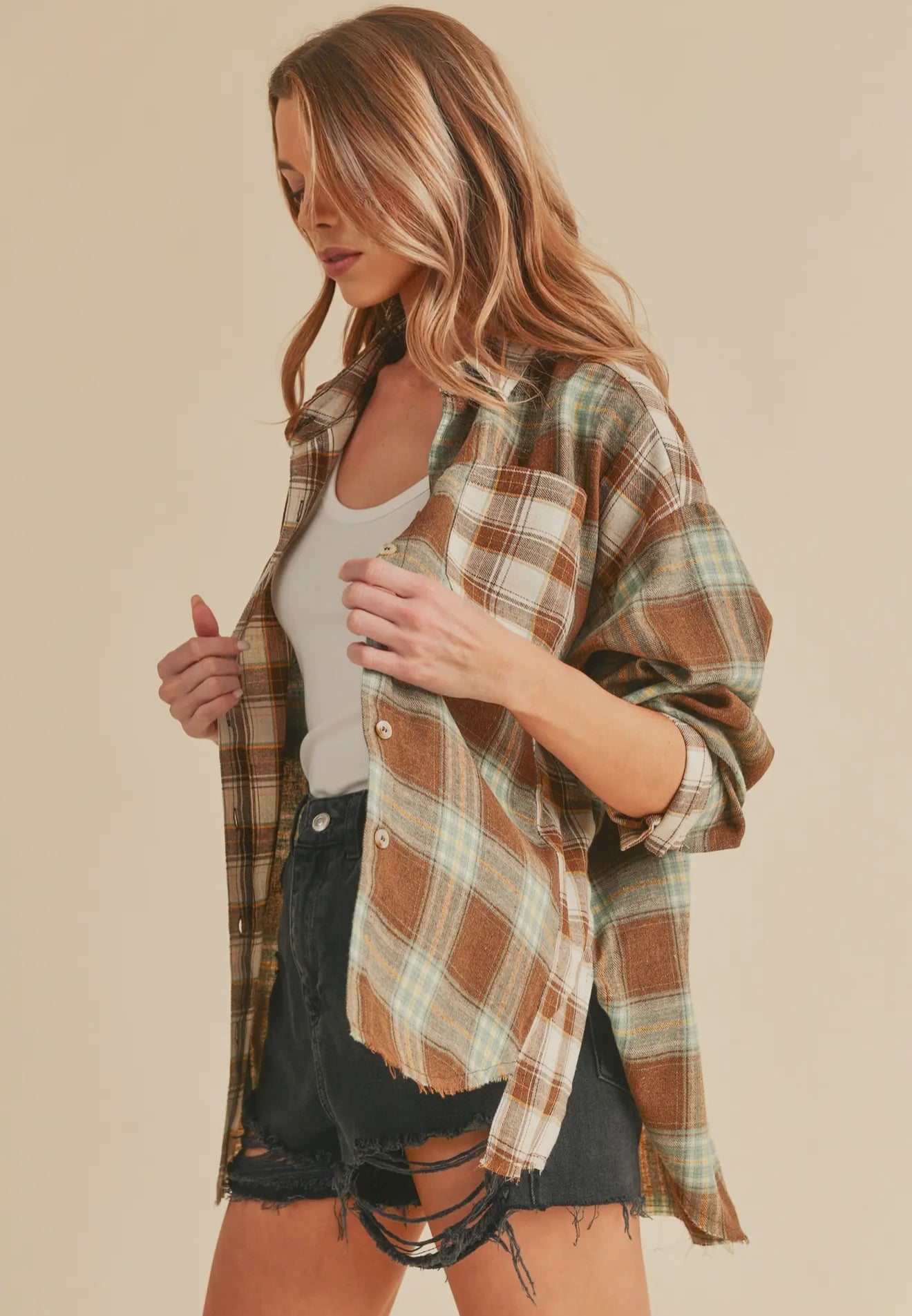 NOT YOUR DADS FLANNEL-Brown/White/Sage