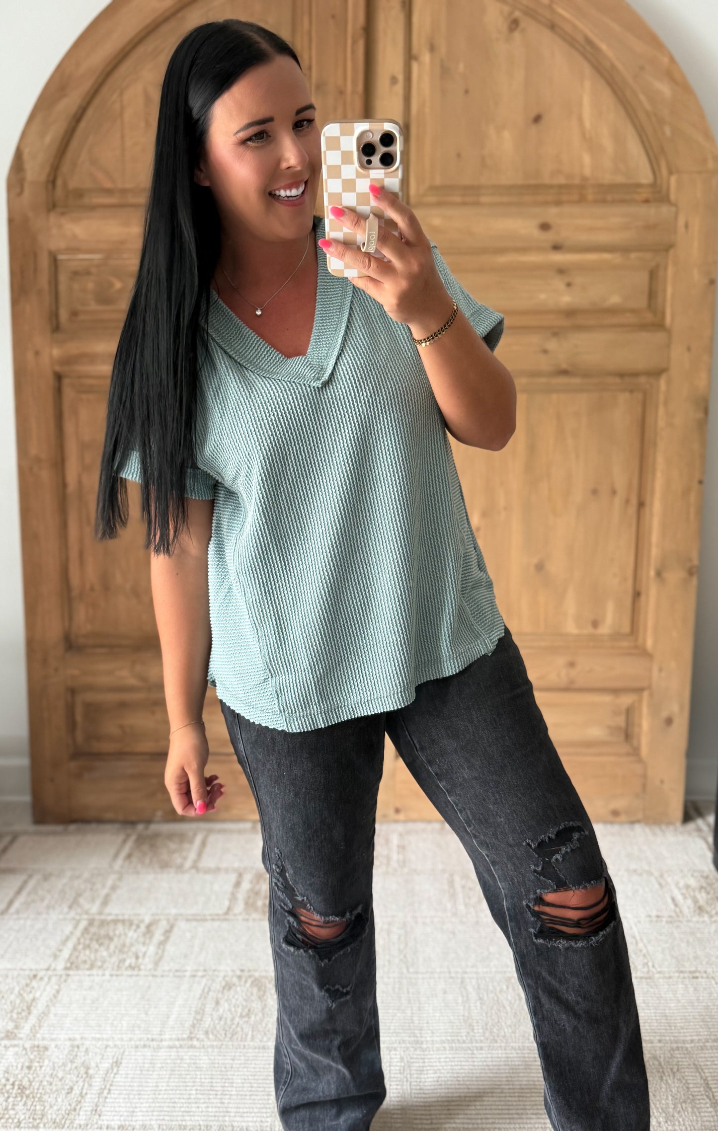 DANI SOFT RIBBED TOP-Denim Blue